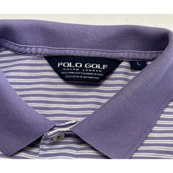 Mens Polo GOLF Ralph Lauren Striped Golf Polo Shirt Pima Cotton‎ Large SOFT