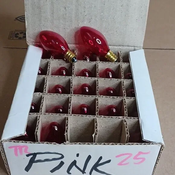 C7 5W Pink Box of 25 Replacement Bulbs Transparent 130v NOS Light Show Craft