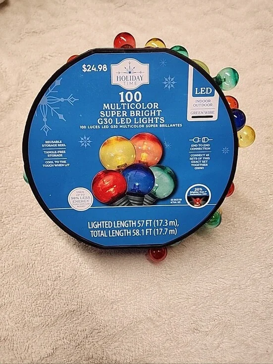 Holiday Time Multicolor G30 LED String Lights on Green Wire