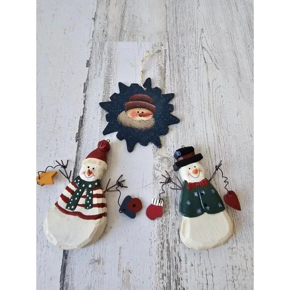 Wooden snowman mitten ornament star Xmas tree‎ set ornaments
