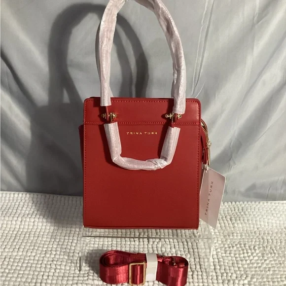 Trina Turk Red Petite Satchel Double Handles & Crossbody Strap NEW