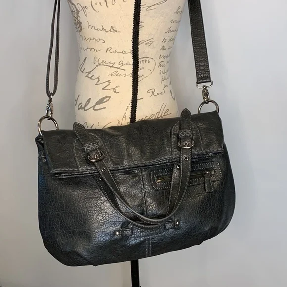 Nine West faux leather fold over convertible crossbody bag 15x13x3”