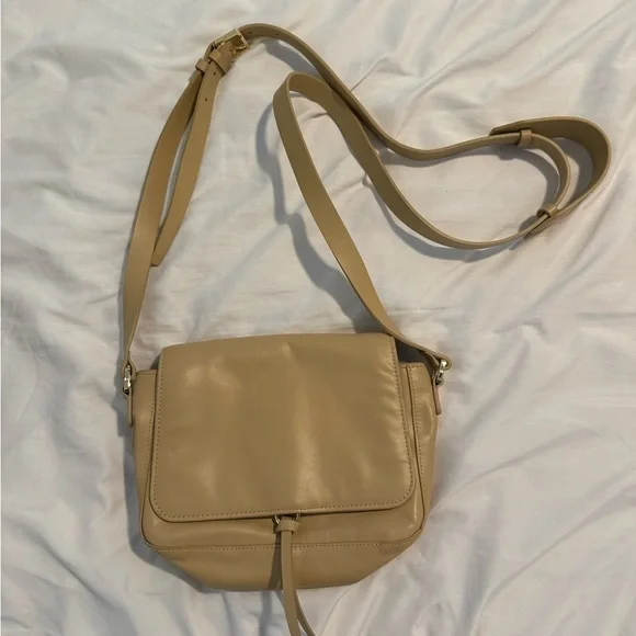 Halston Heritage tan cream leather crossbody shoulder bag