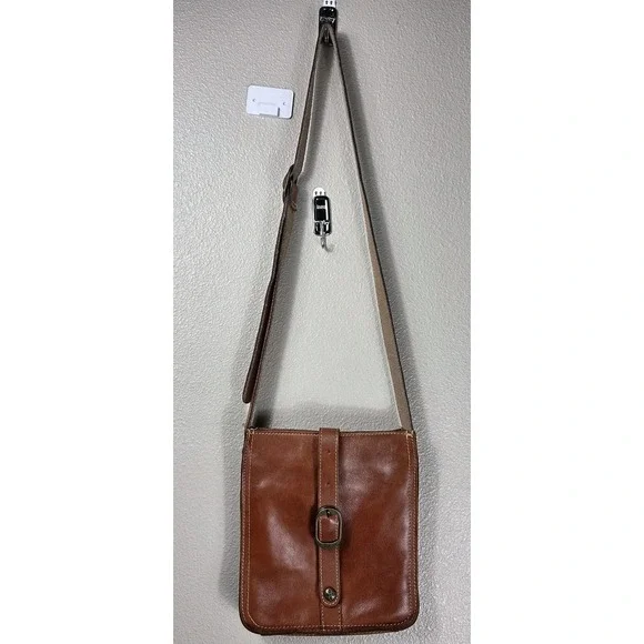 Patricia Nash Venezia Italian Leather  Crossbody Bag Cognac Brown Adjustable