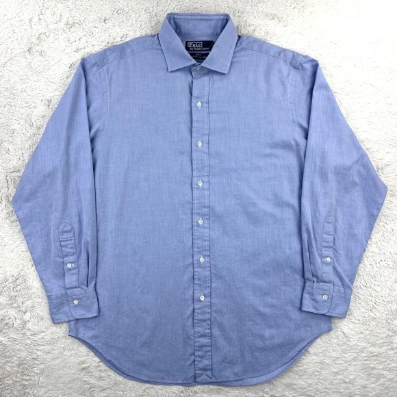 Polo Ralph Lauren Estate Shirt Men's 16 - 33 Blue Long Sleeve Button Herringbone