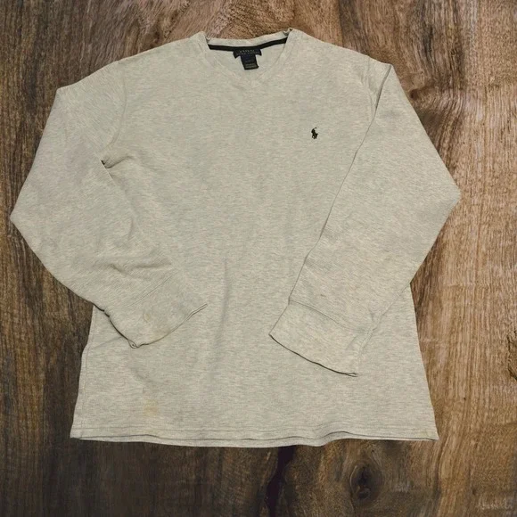 Polo‎ Ralph Lauren Grey Thermal Long Sleeve Crewneck Sweatshirt XL Stained