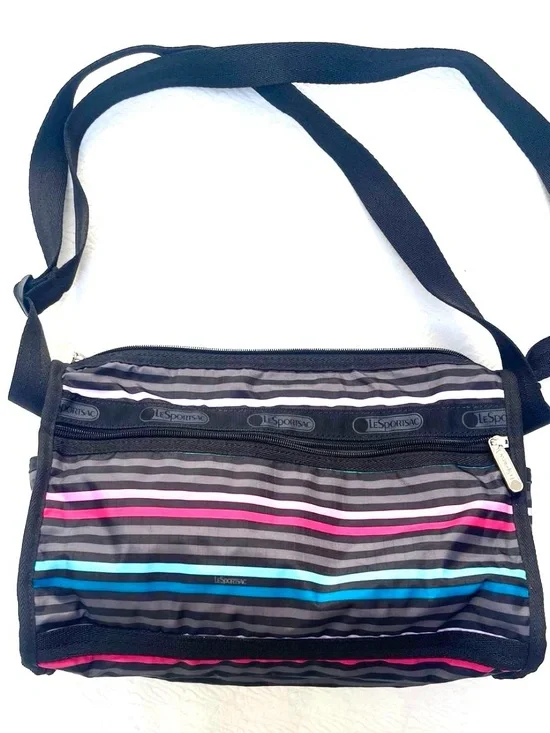 LeSportSac Black Nylon Crossbody Bag with Multicolor Stripes