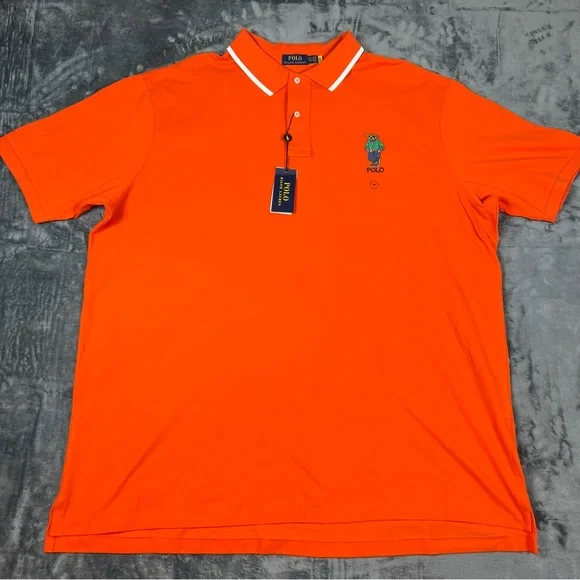 Polo Bear Ralph Lauren NWT 3XLT Orange Cotton Short‎ Sleeve Men's Polo Shirt New