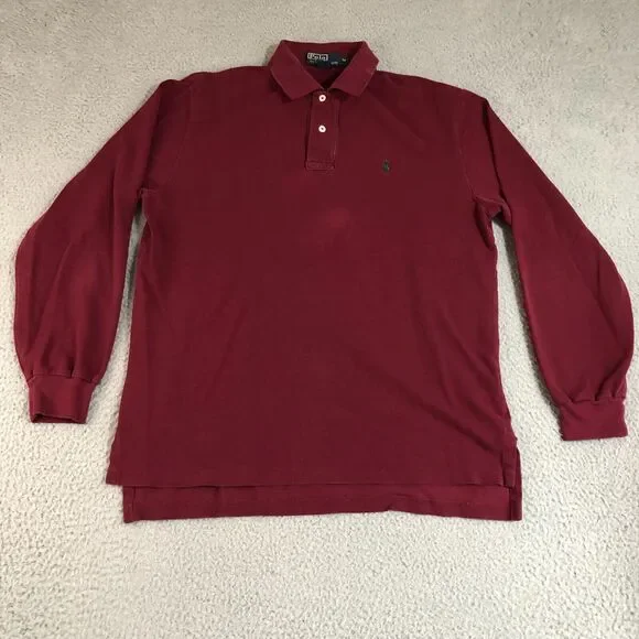 Polo Ralph Lauren Shirt Men Medium Red Golf Pony Logo Slit Long Sleeve Classic‎