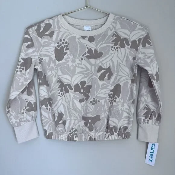 Carter's Girl's Floral Print Sweatshirt Neutral Ivory‎ Cream Size 6 New NWT