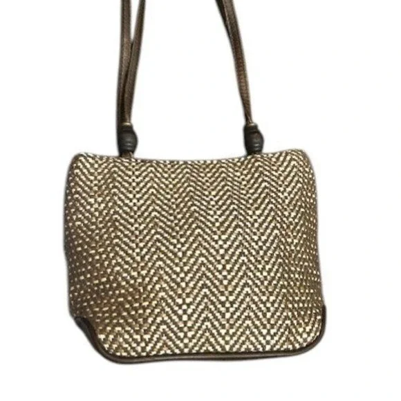 Liz Claiborne Woven Small Crossbody Bag Brown Tan Olefin Cotton Blend Purse