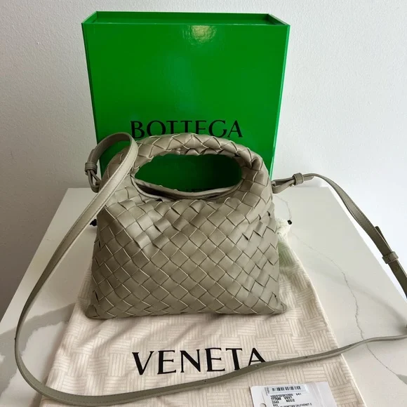 Bottega Veneta Woven Grained Calfskin  Sage Green Mini Hop Shoulder Bag NWT