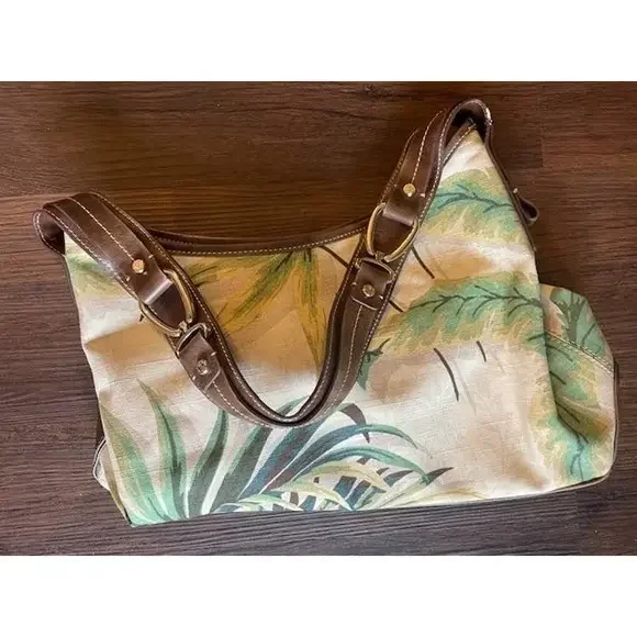 Liz Claiborne‎ Fabric & Leather Purse Handbag Tropical Print Shoulder Bag