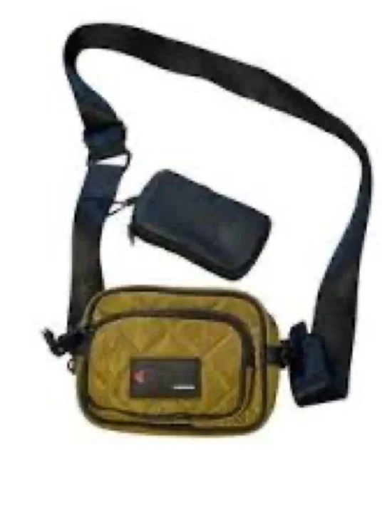 Pajar Olive Green Quilted Crossbody Bag with Black Strap