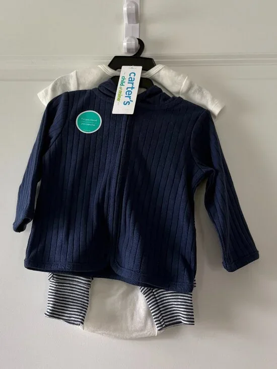 Carter's Child of Mine Baby Boy 3-Piece Cardigan Outfit Set Size 0-3 months
