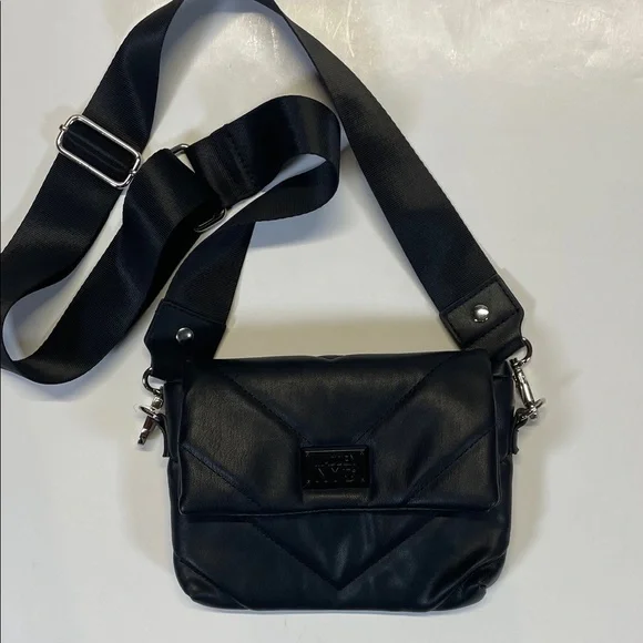 Madden NYC Quilted Crossbody Bag Black Faux Leather Shoulder Mini Purse