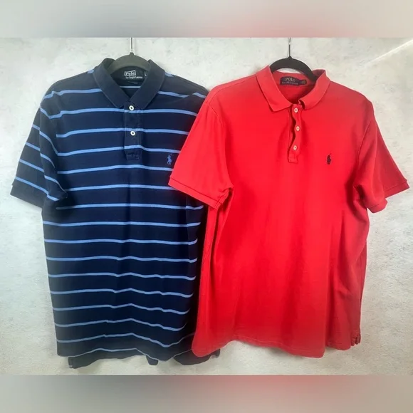Polo Ralph Lauren Men’s Classic‎ Fit Polo Shirts Lot of 2 large Blue & Red D36