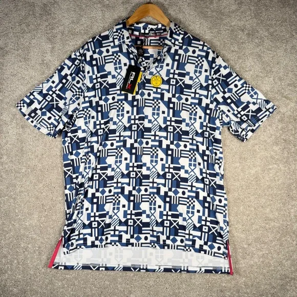 NWT Ralph Lauren RLX Mens L‎ Nautical Print Golf Polo Shirt SS UV Protection