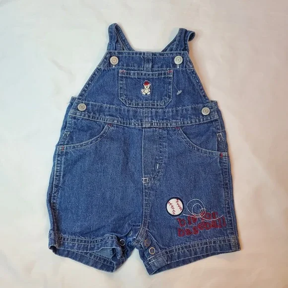 Carter's Child Of Mine Shortalls Boy's Denim baseball Themed vintage Embroidered