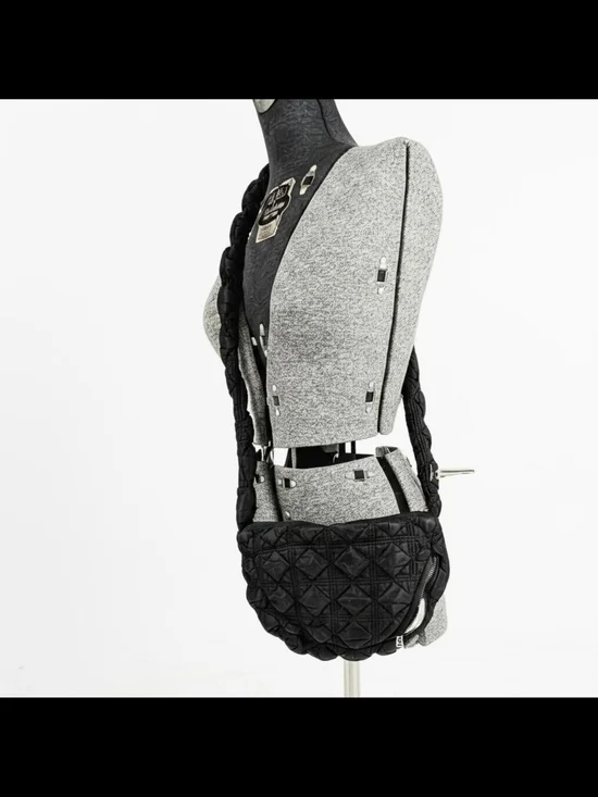 NWOT Adjustable Draped Strap Small Black Quilted Crossbody Bag
