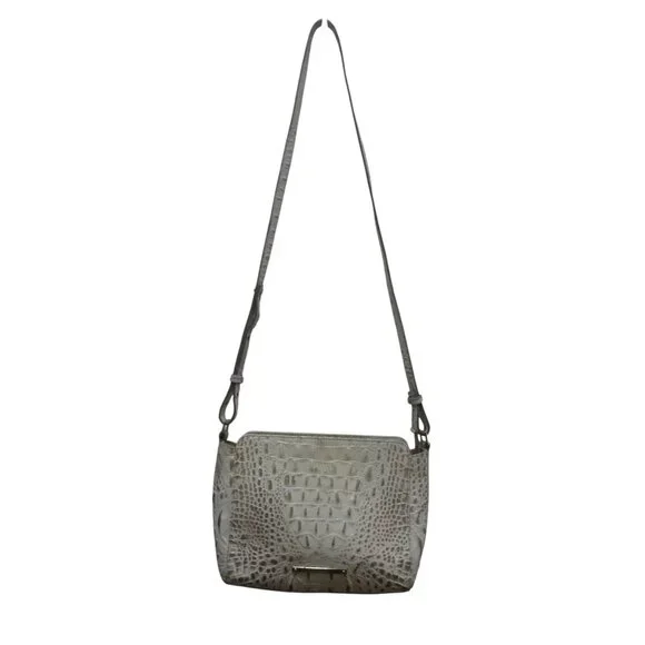 Brahmin Carrie Croc Embossed Leather Sand Dune Crossbody Purse Bag