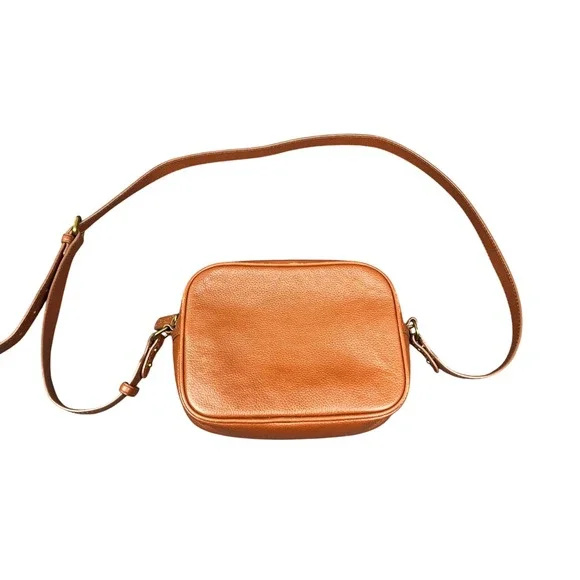 J.Crew Cognac Brown Pebbled Leather Camera Crossbody Bag Brass Hardware