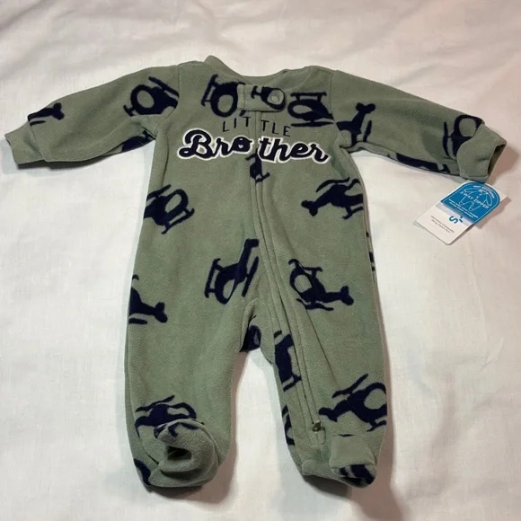 Carter's Little Brother Helicopter Footed Sleeper Green and Navy NB NWT Cozy
