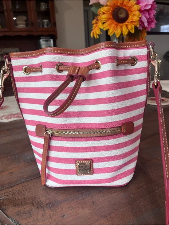 Dooney & Bourke Sullivan Striped Drawstring Bag in Watermelon/White