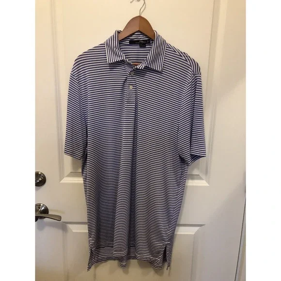 Ralph Lauren Polo Shirt Mens Large Blue Stripe RLX Performance Sports Golf