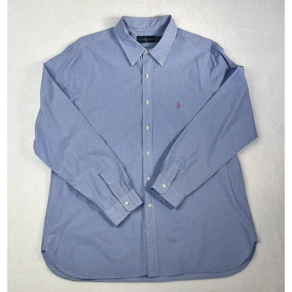 Ralph Lauren Checkerd Shirt  , Blue/white‎ Pink Pony Logo ,Mens Long Sleeve XXl