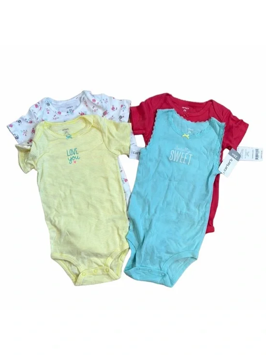 NWT Carter’s Girls 24M 4 Piece Bodysuit Set Yellow Mint Coral Floral