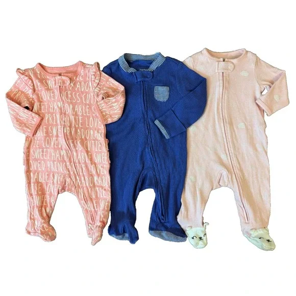 Carters Sleepers Girl 3 Months Lot Rompers Outfits‎ Sleep N Plays Bundle Ruffle