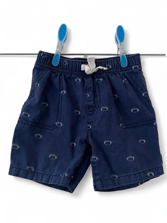 100% Cotton Soft Canvas Carters Poplin Shorts Navy Blue White Football Print GUC