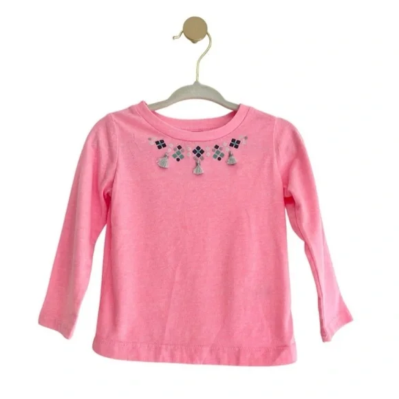 ⚡️4/$20⚡️Carter's Pink Long Sleeve Tee w/ Embroidery & Tassels Baby Girl 18 MTH