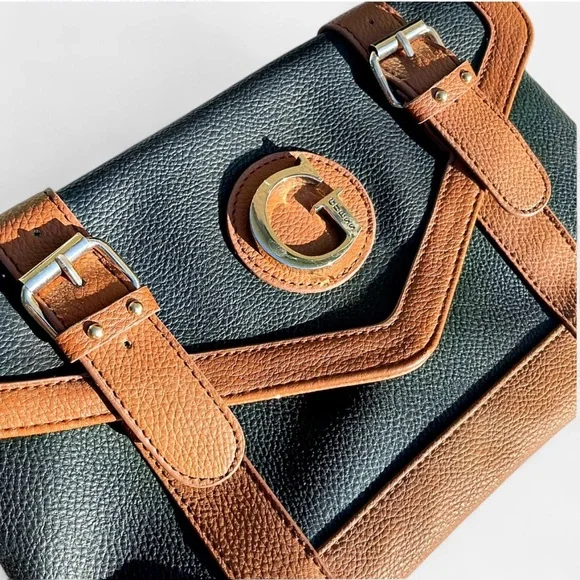 Guess Black and Tan Leather Handbag