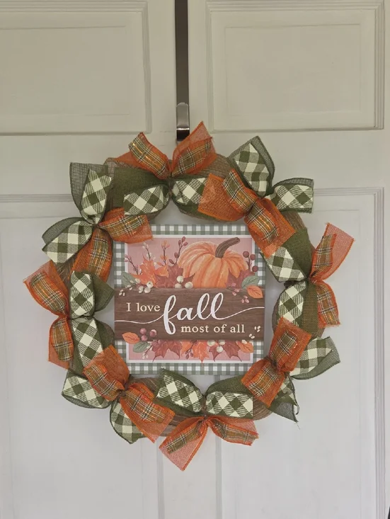 I love Fall Pumpkin Deco Mesh Wreath Plaid Bows Fall Decor Home Decor Door Decor