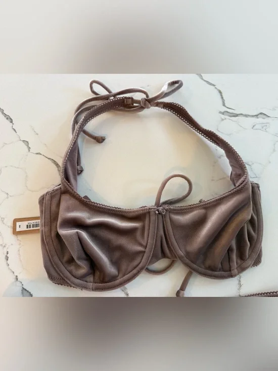SKIMS VELVET SWIM Underwire Scoop Top UMBER SIZE MEDIUM