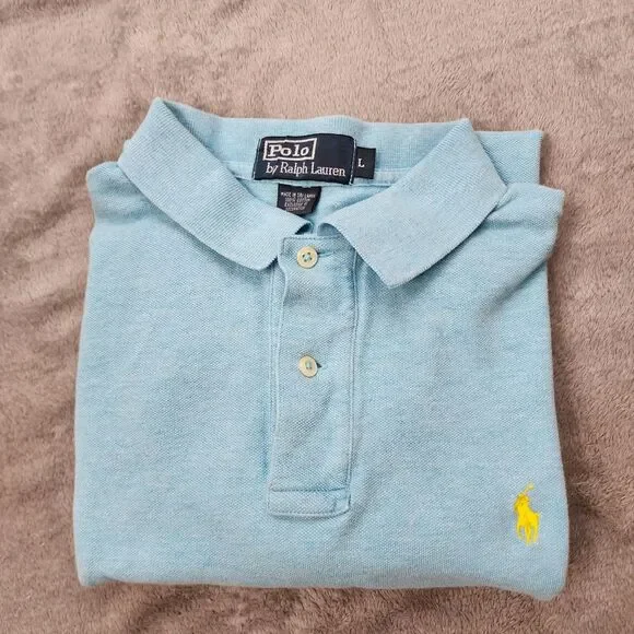 Polo Ralph Lauren Mens L 100% Cotton Blue Shirt Yellow Pony
