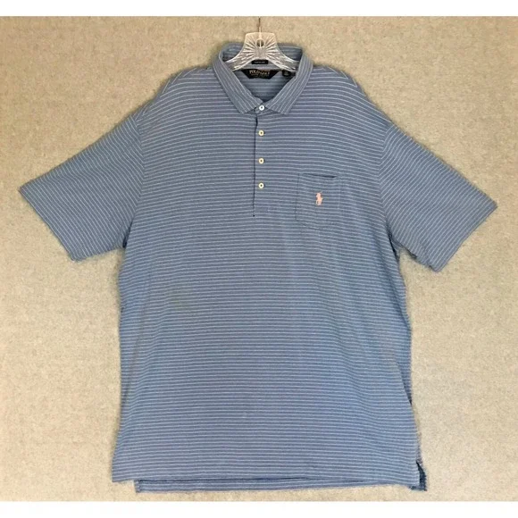 Polo Golf Ralph Lauren Shirt Mens XXL Blue Striped Stretch Lisle Short Sleeve