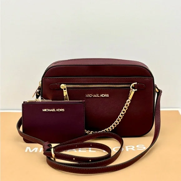 Michael Kors Crossbody Merlot and Small Wallet Coinpouch Set Bordeaux