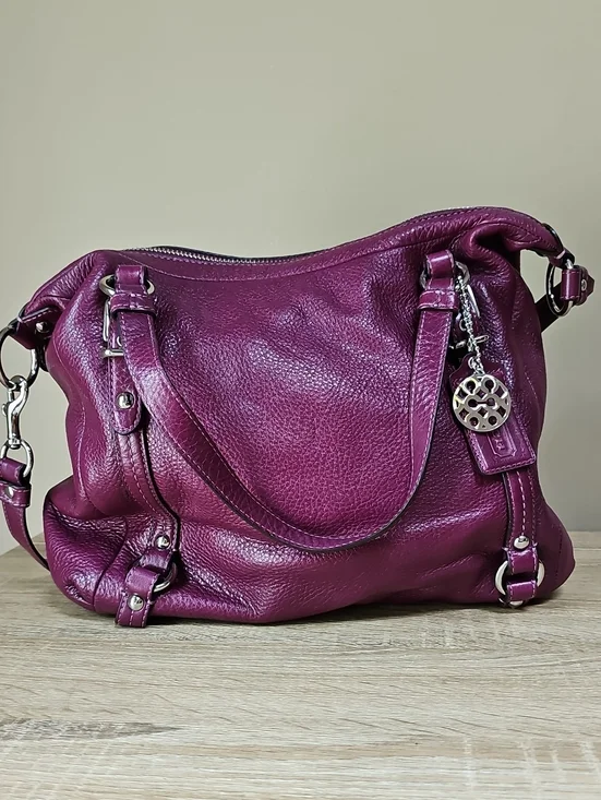 Coach 15273Plum Purple Leather Shoulder Bag w Silver Hardware Crossbody Shoulder