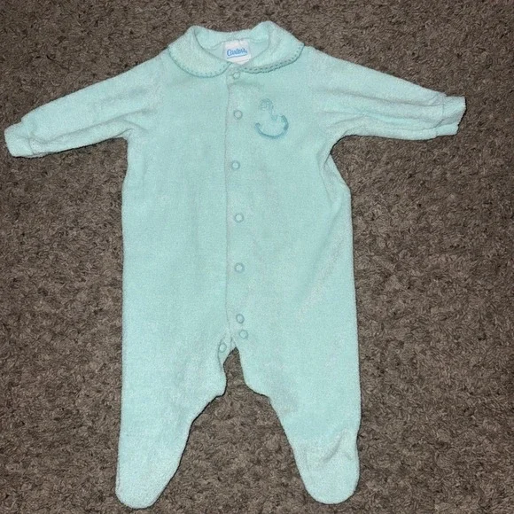 Vintage Carter's TerryCloth‎ Baby Boys Sleeper w/ Rocking Horse 0-3 Months