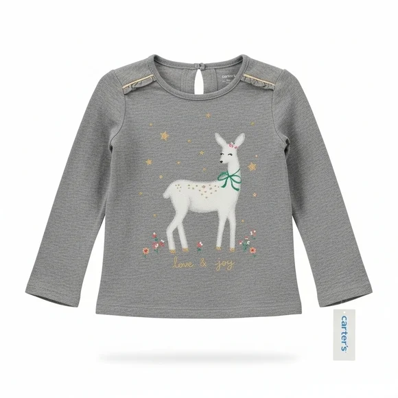 Carters Cute Festive Girls Reindeer Shirt With Glitter NWT Size 3/3T