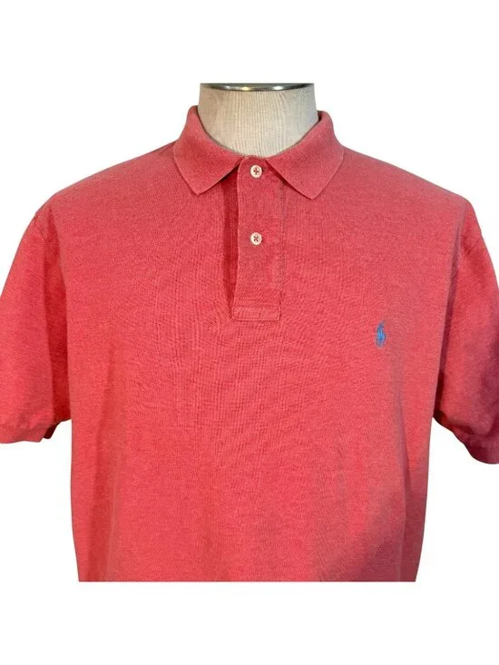 Polo Ralph Lauren Men Polo Shirt Size Large Pink Red Blue Pony Logo Short Sleeve