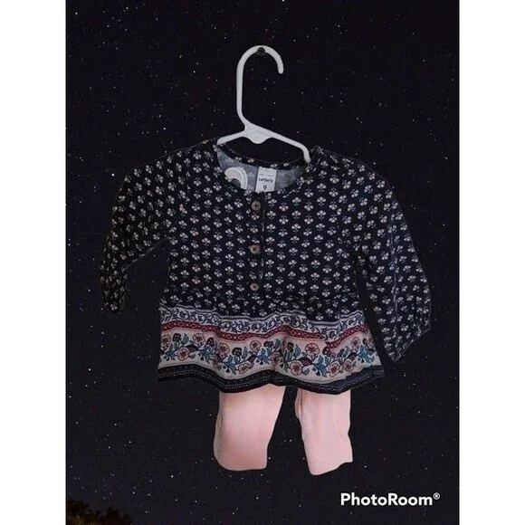 Girl's Carter's 2Pc Navy Shirt‎ & Pink Pants Size 9Mo (E75)