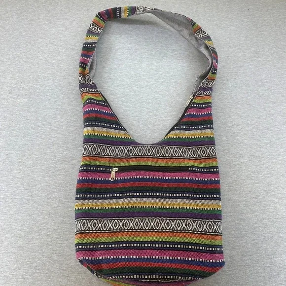 Bohemian Hobo Crossbody Tribal Stripe Shoulder Bag Zip‎ Closure Inside Pocket