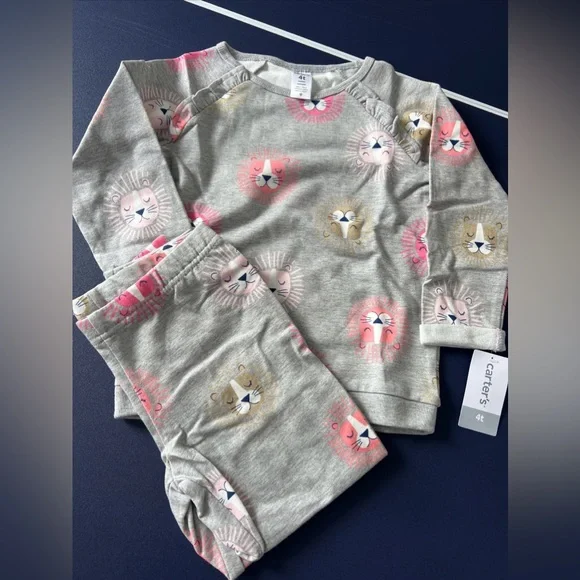 Carter's Toddler Girls 2-Piece Lion‎ Gray Sweatshirt & Jogger Pants Set Size 4T