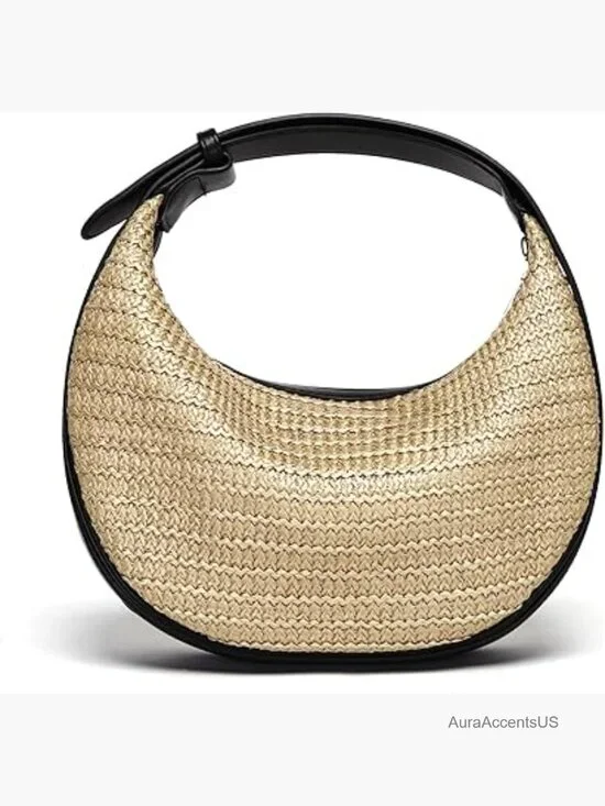 Straw Woven Hobo Crossbody Bag with Adjustable Strap Beach Chic