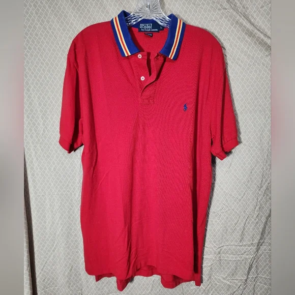 Vintage Ralph Lauren Red Polo Shirt 100% Cotton Men's Large Used