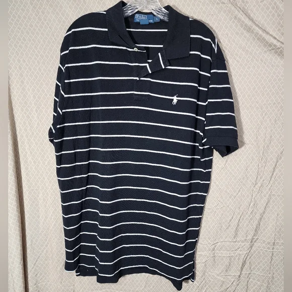Vintage Ralph Lauren Striped 100% Cotton Polo Shirt Men's Large Used